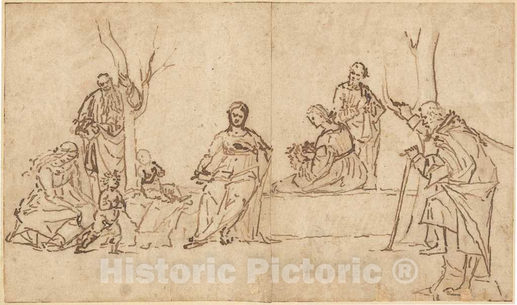 Art Print : Vittore Carpaccio, The Madonna and Child with Saints in a Landscape (Sacra Conversazione), c. 1500 - Vintage Wall Art