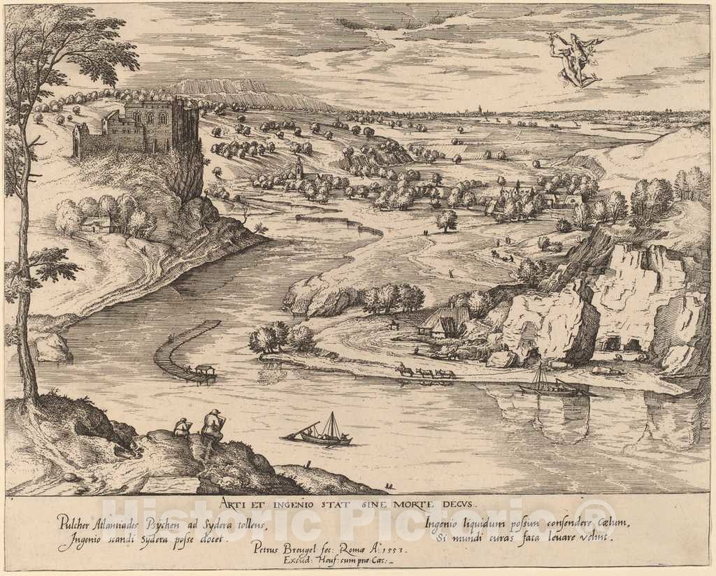 Art Print : Novellanus After Bruegel The Elder, River Landscape with Mercury and Psyche, 1553 - Vintage Wall Art