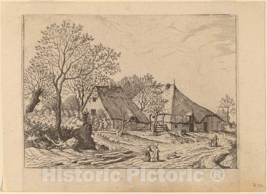 Art Print : Johannes and Lucas Van Doetechum, Farm with Shed and Draw Well, c.1560 - Vintage Wall Art