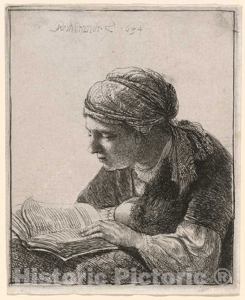 Art Print : Rembrandt, Woman Reading, 1634 - Vintage Wall Art