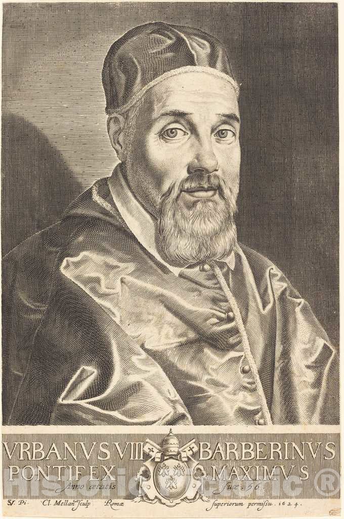Art Print : Mellan After Vouet, Urban VIII, 1624 - Vintage Wall Art
