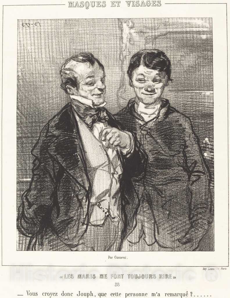 Art Print : Paul Gavarni, Les Maris me Font Toujours Rire (Husbands Always Make Me Laugh), c.1853 - Vintage Wall Art