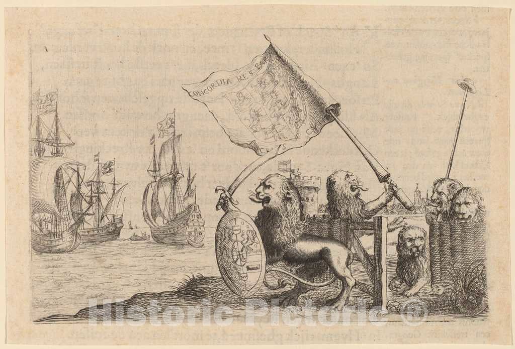 Art Print : Willem Basse, Lions Protecting The Garden of The United Provinces, 1634 - Vintage Wall Art