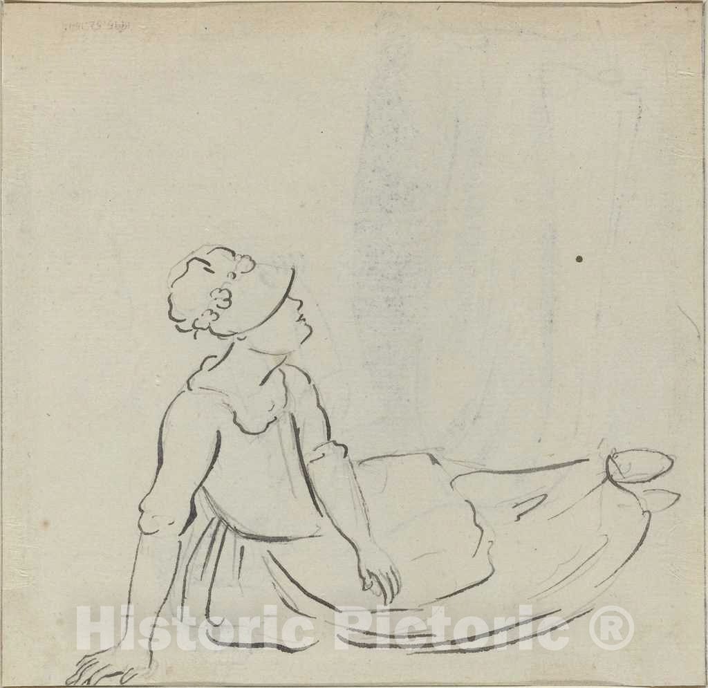 Art Print : Sandby, Girl with a Bonnet Reclining [Verso] - Vintage Wall Art