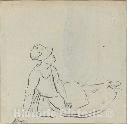 Art Print : Sandby, Girl with a Bonnet Reclining [Verso] - Vintage Wall Art