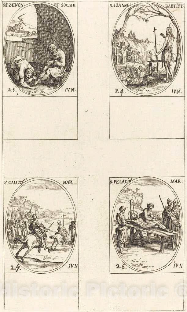 Art Print : Jacques Callot, St. Zenon and Companions; St. John The Baptist; St. Gallicanus; St. Pelagius - Vintage Wall Art