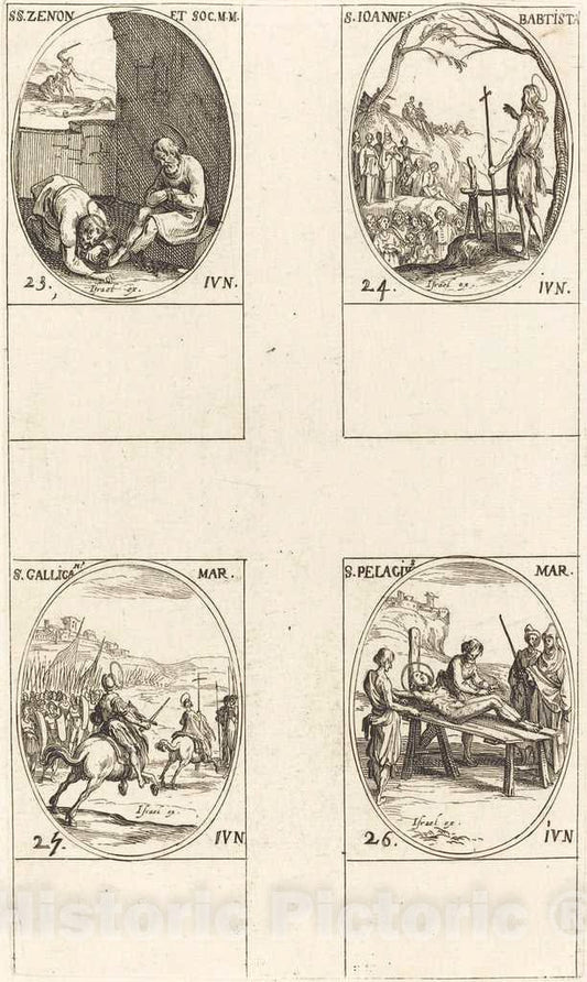 Art Print : Jacques Callot, St. Zenon and Companions; St. John The Baptist; St. Gallicanus; St. Pelagius - Vintage Wall Art