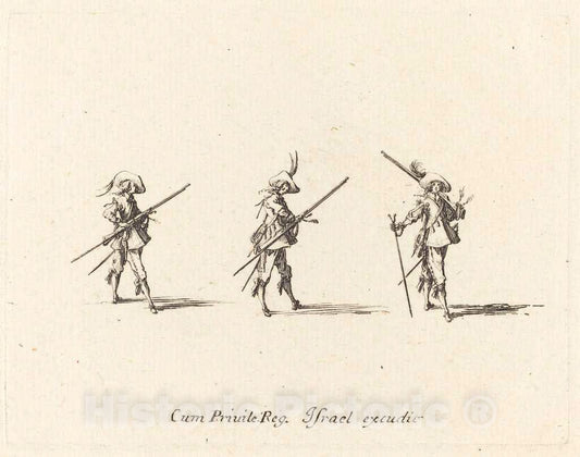 Art Print : Jacques Callot, Drill with The Musket, c.1635 - Vintage Wall Art