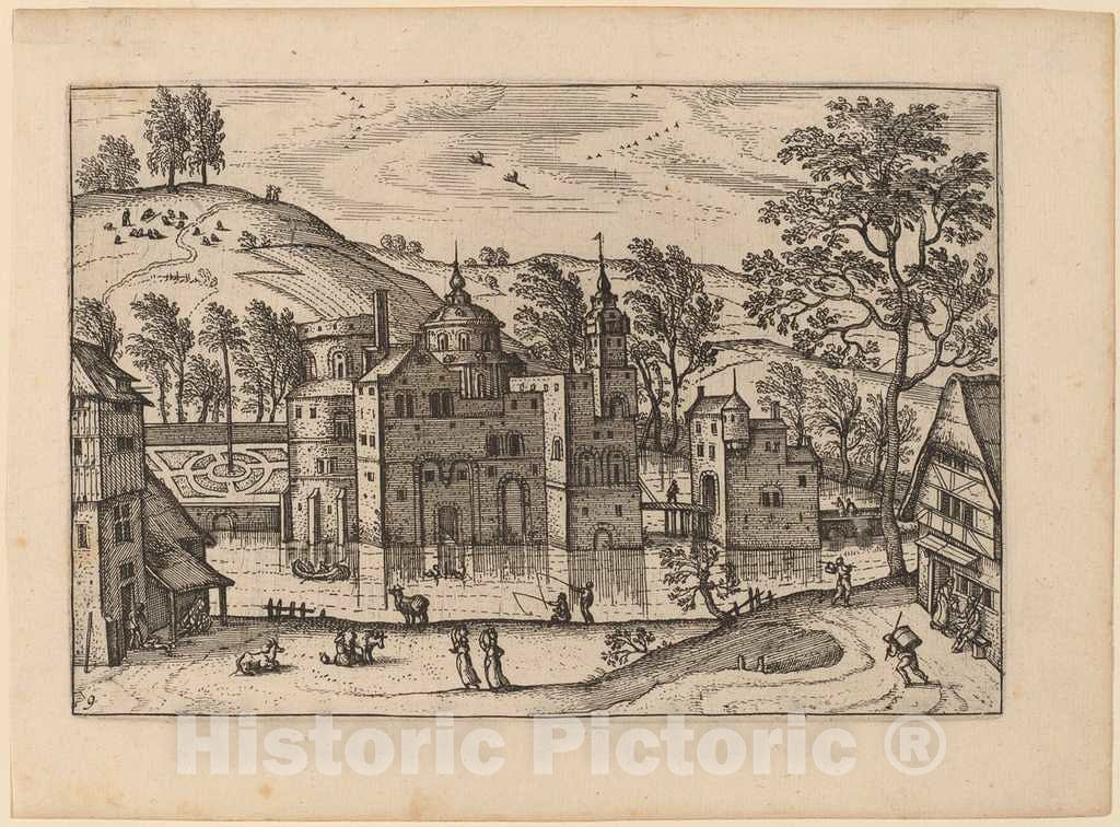 Art Print : Carel Collaert, Castle with a Moat, in or Before 1676 - Vintage Wall Art