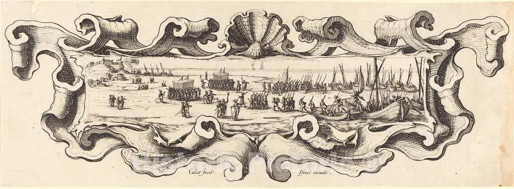 Art Print : Jacques Callot, The Landing of The Troops, c.1630 - Vintage Wall Art