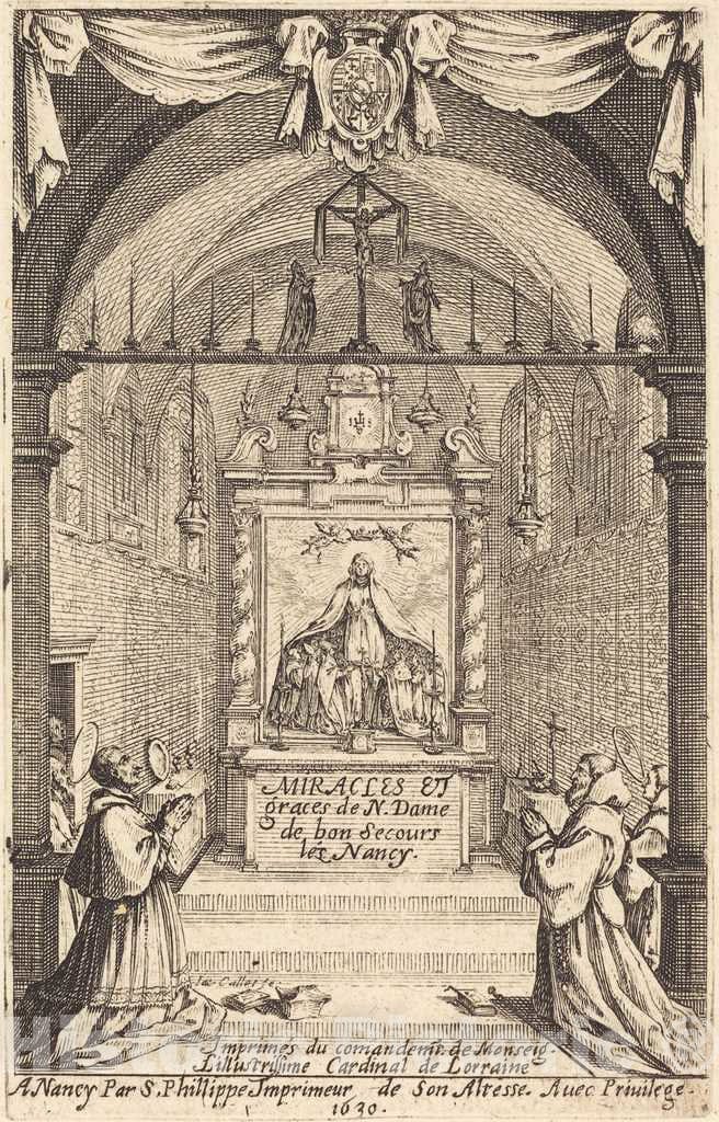 Art Print : Jacques Callot, Frontispiece for The Miracles and Graces of Our Lady of Bon-Secours-les-Nancy - Vintage Wall Art