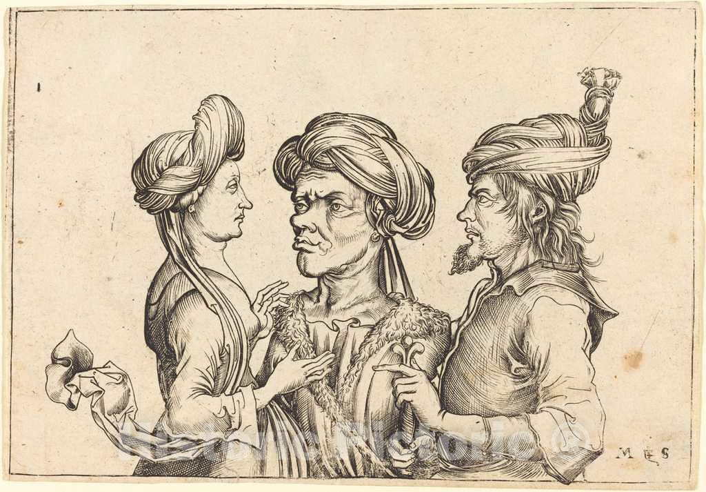 Art Print : Martin Schongauer, Three Oriental Figures - Vintage Wall Art
