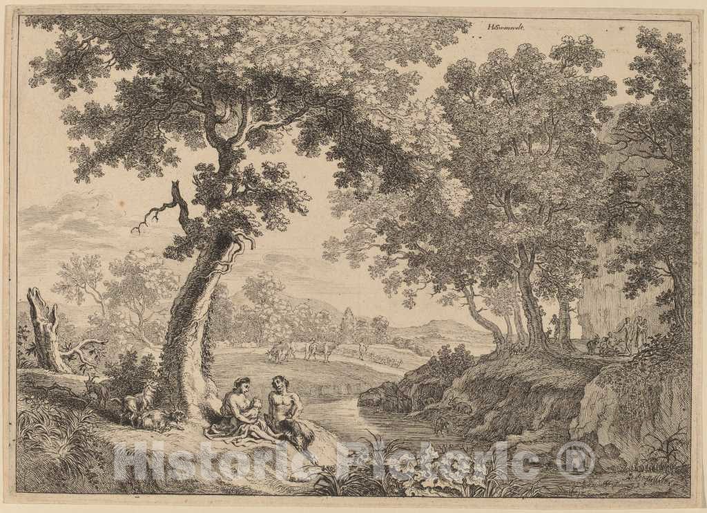 Art Print : Herman Van Swanevelt, Satyr Family Seated Under a Tree - Vintage Wall Art