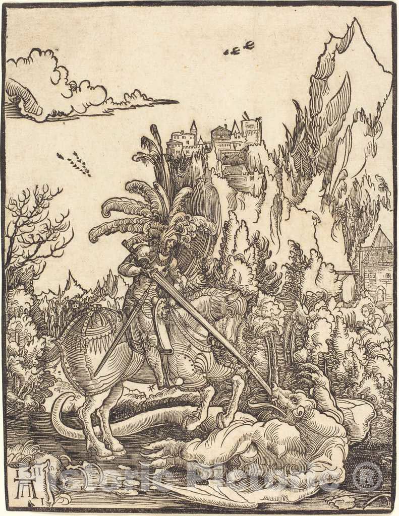 Art Print : Albrecht Altdorfer, Saint George Slaying The Dragon, 1511 - Vintage Wall Art