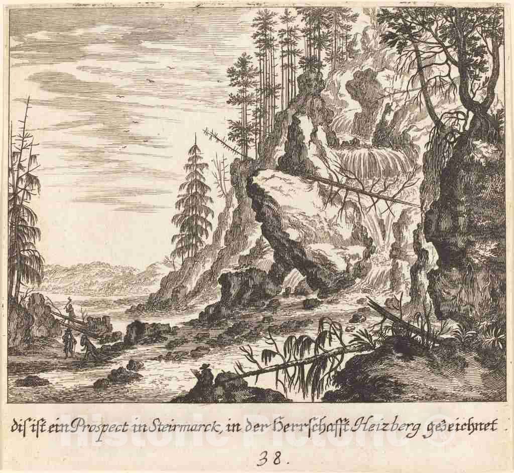 Art Print : KÃ¼sel After Johann Wilhelm Baur, View in Stairmarck, 1681 - Vintage Wall Art