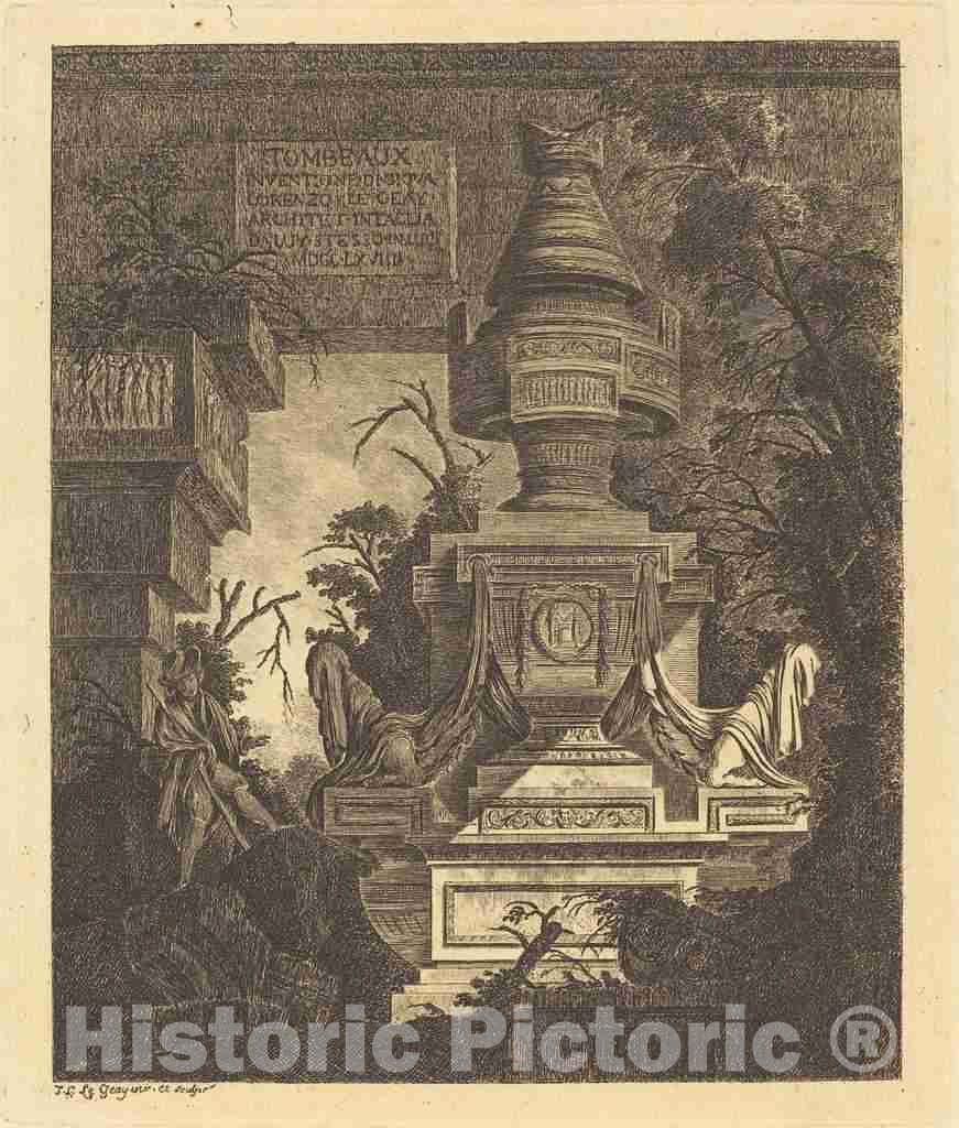 Art Print : Laurent Legeay, Frontispiece for Views of Tombs, 1768 - Vintage Wall Art