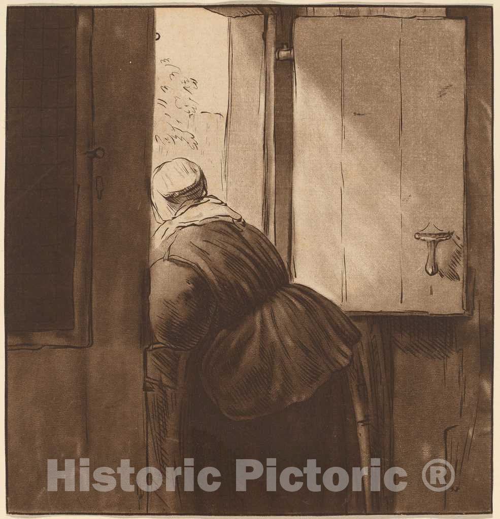 Art Print : Amstel After Rembrandt, Woman Leaning Over a Lower Door, 1761 - Vintage Wall Art
