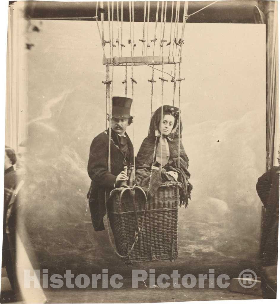 Art Print : Nadar, Self-Portrait with Wife Ernestine in a Balloon Gondola, c. 1865 - Vintage Wall Art