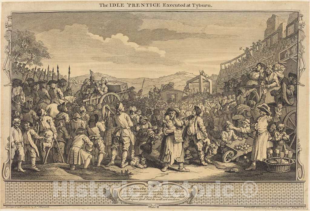 Art Print : William Hogarth, The Idle 'Prentice Executed at Tyburn, 1747 - Vintage Wall Art