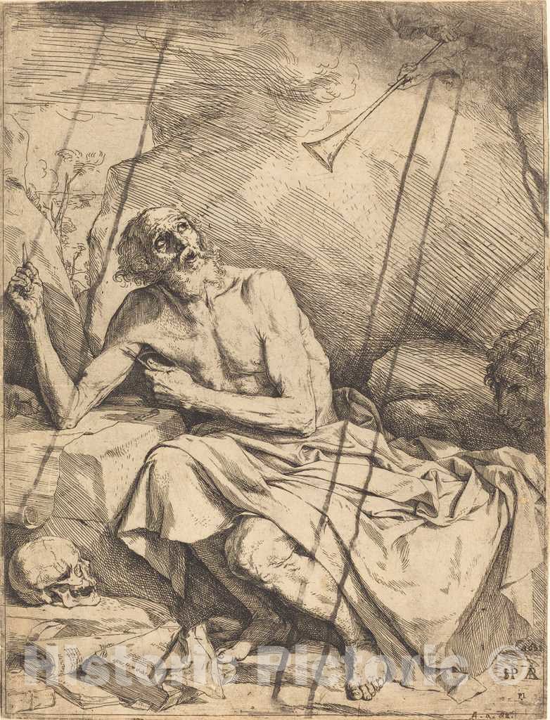 Art Print : Jusepe de Ribera, Saint Jerome Hearing The Trumpet of The Last Judgment, 1621 - Vintage Wall Art
