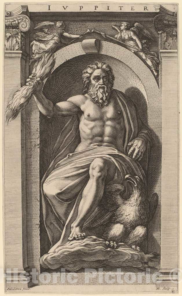 Art Print : Goltzius After Polidoro da Caravaggio, Jupiter, 1592 - Vintage Wall Art