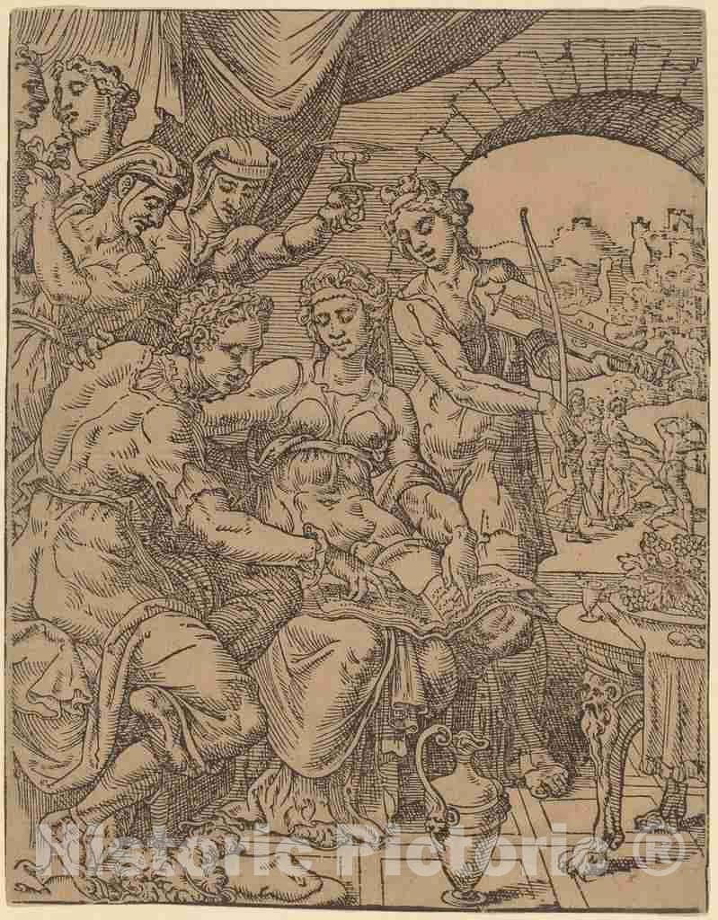 Art Print : Coornhert After Heemskerck, The Prodigal Son Living with Harlots, c. 1548 - Vintage Wall Art
