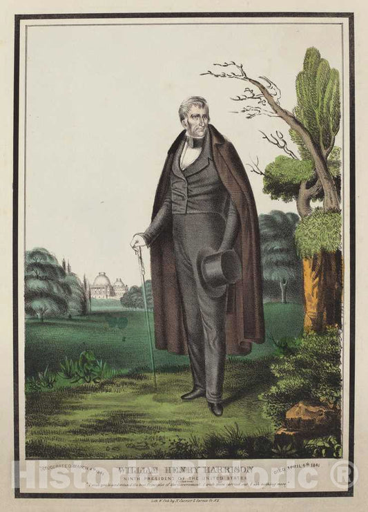 Art Print : Nathaniel Currier, William Henry Harrison: Ninth President of The United States - Vintage Wall Art