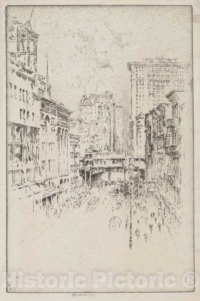 Art Print : Joseph Pennell, Forty-Second Street, 1904 - Vintage Wall Art
