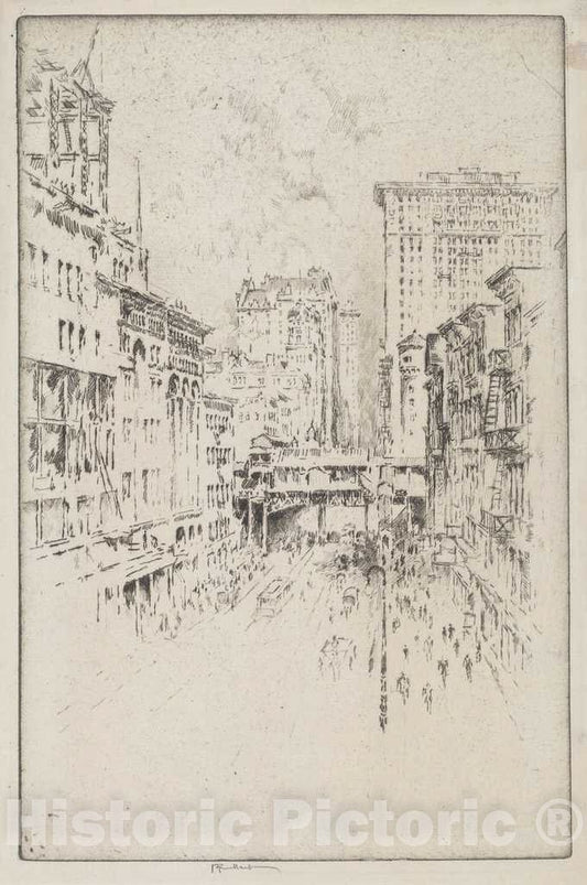 Art Print : Joseph Pennell, Forty-Second Street, 1904 - Vintage Wall Art