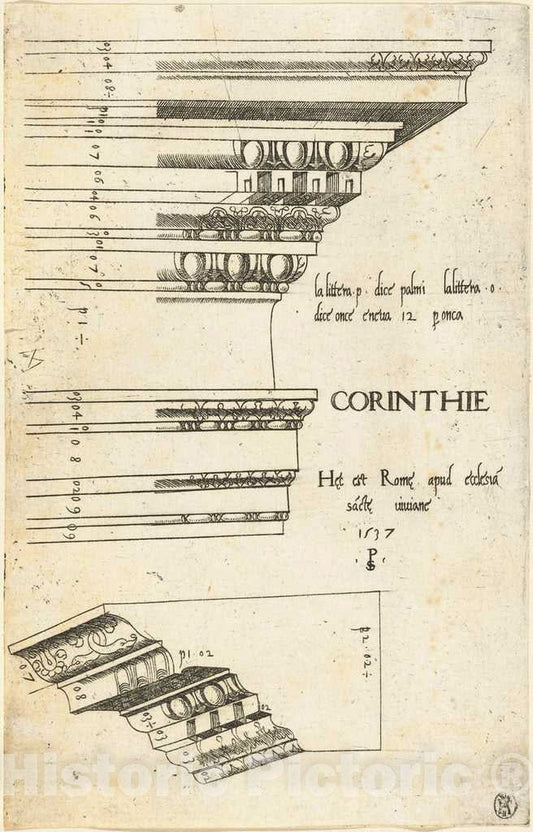 Art Print : Entablature from The Church of Saint Bibiana, Rome, 1537 - Vintage Wall Art