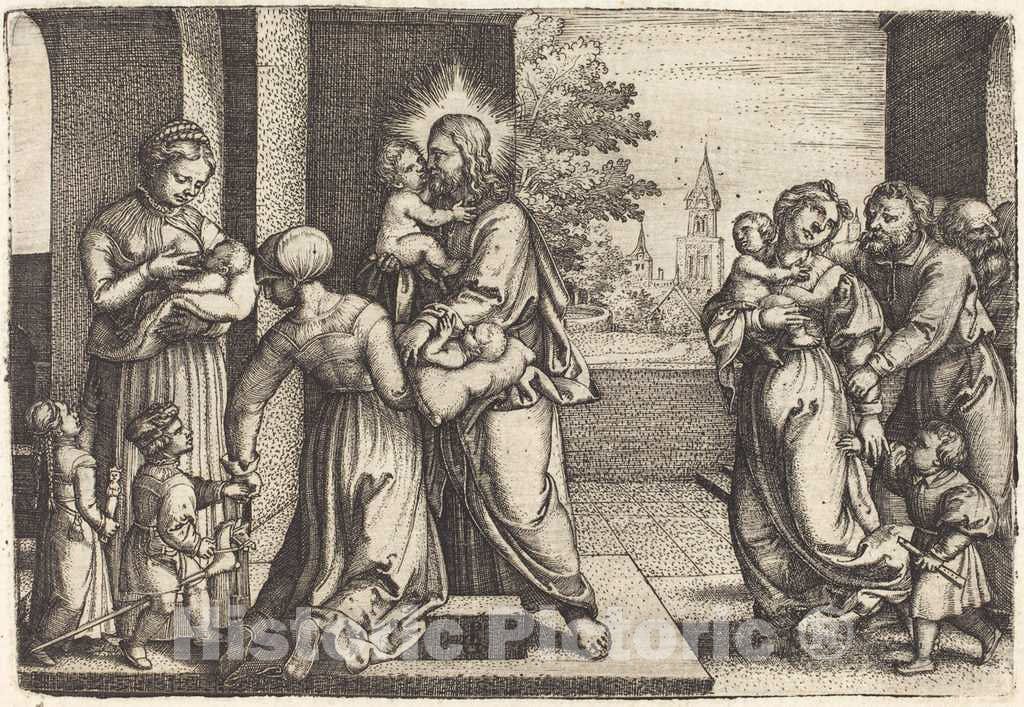 Art Print : Georg Pencz, Christ Surrounded by Children - Vintage Wall Art