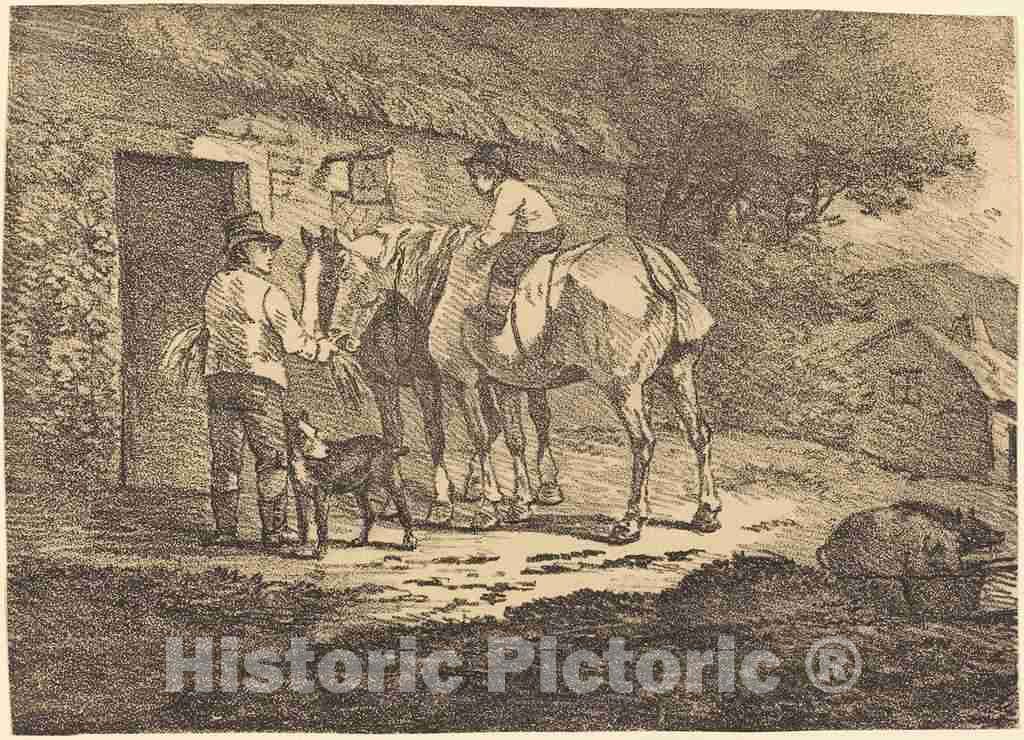 Art Print : Conrad Gessner, Horses at Cottage Door, 1804 - Vintage Wall Art