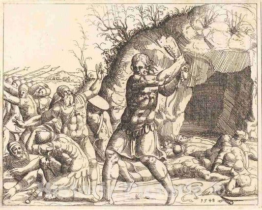 Art Print : Augustin Hirschvogel, Samson Slays The Philistines - Vintage Wall Art