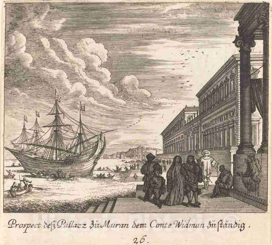 Art Print : KÃ¼sel After Johann Wilhelm Baur, Palazzo of Count Widman, 1681 - Vintage Wall Art