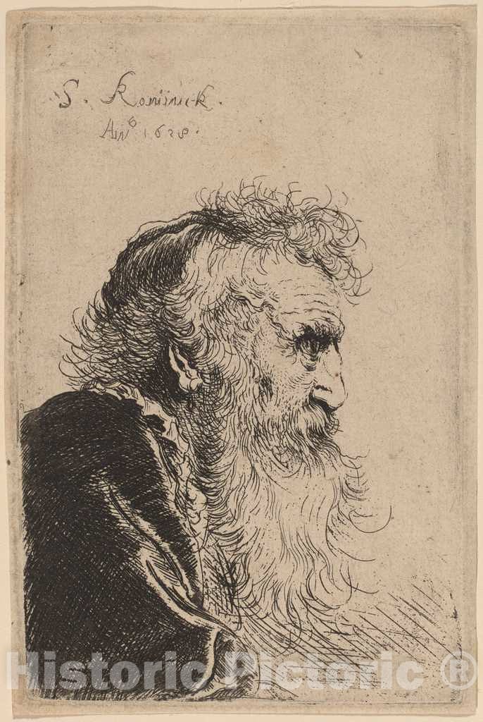 Art Print : Salomon Koninck, Bust of an Old Man in Profile, Facing Right, 1638 - Vintage Wall Art