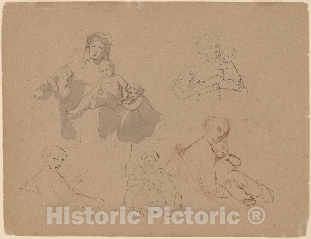Art Print : Thomas Sully, Studies: Major Thomas Biddle and Thomas Wilcocks Sully, 1820 - Vintage Wall Art