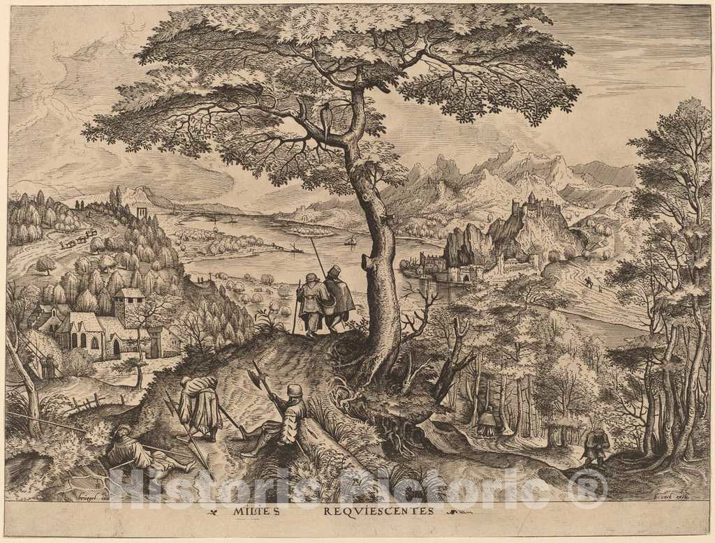 Art Print : Doetechum After Brugel The Elder, Milites Requiescentes (Soldiers at Rest), c.1556 - Vintage Wall Art