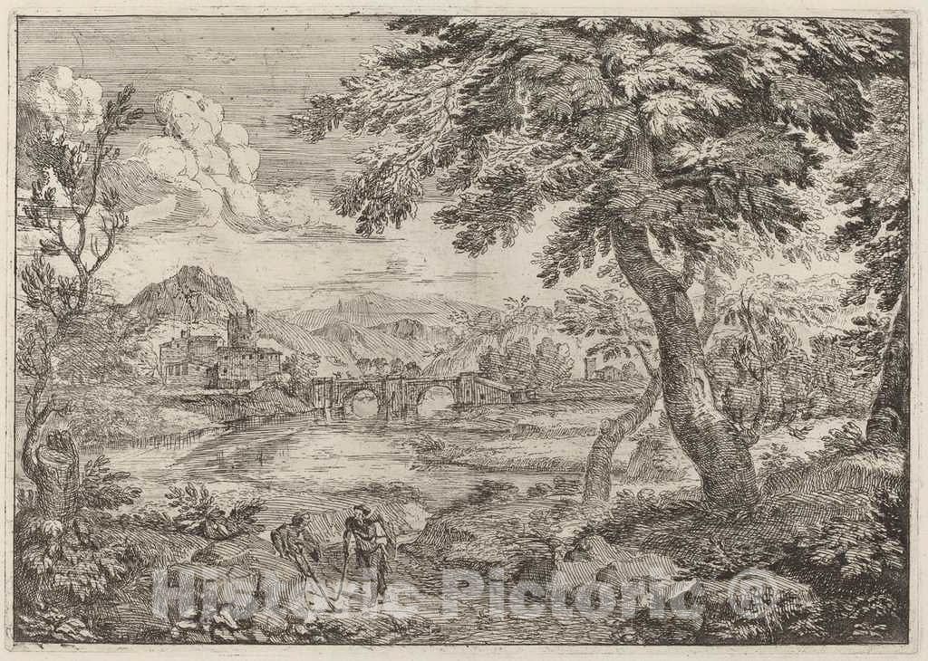 Art Print : Crescenzio Onofri, Double Arched Bridge, 1696 - Vintage Wall Art