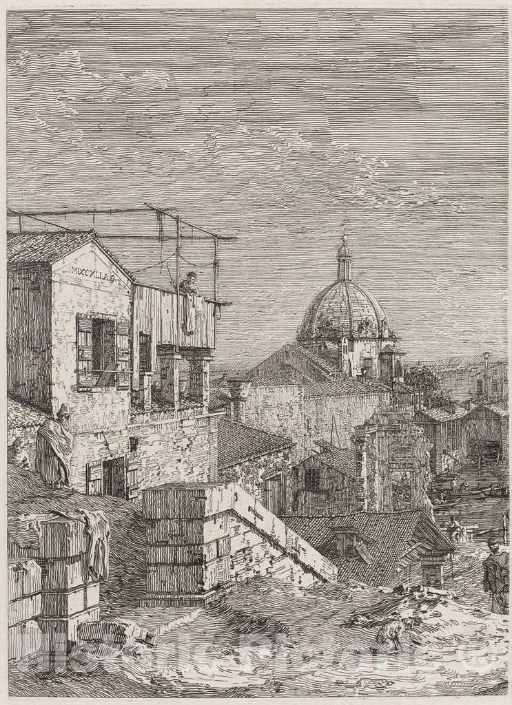 Art Print : Canaletto, The House with The Inscription [Left], 1741 - Vintage Wall Art