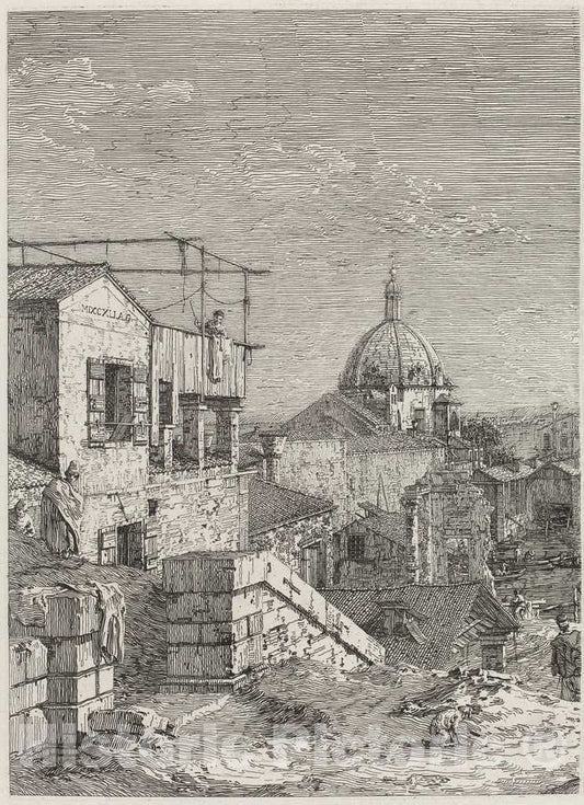 Art Print : Canaletto, The House with The Inscription [Left], 1741 - Vintage Wall Art