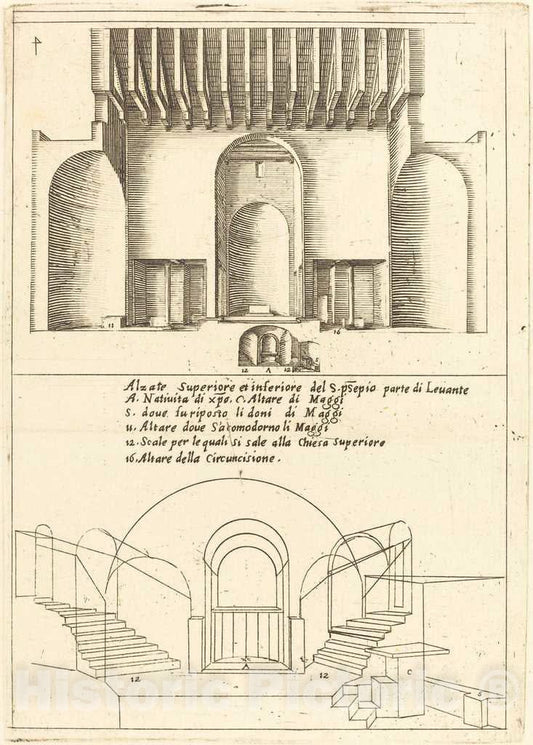 Art Print : Jacques Callot, Elevation of The Church of The Holy Manger, 1619 - Vintage Wall Art