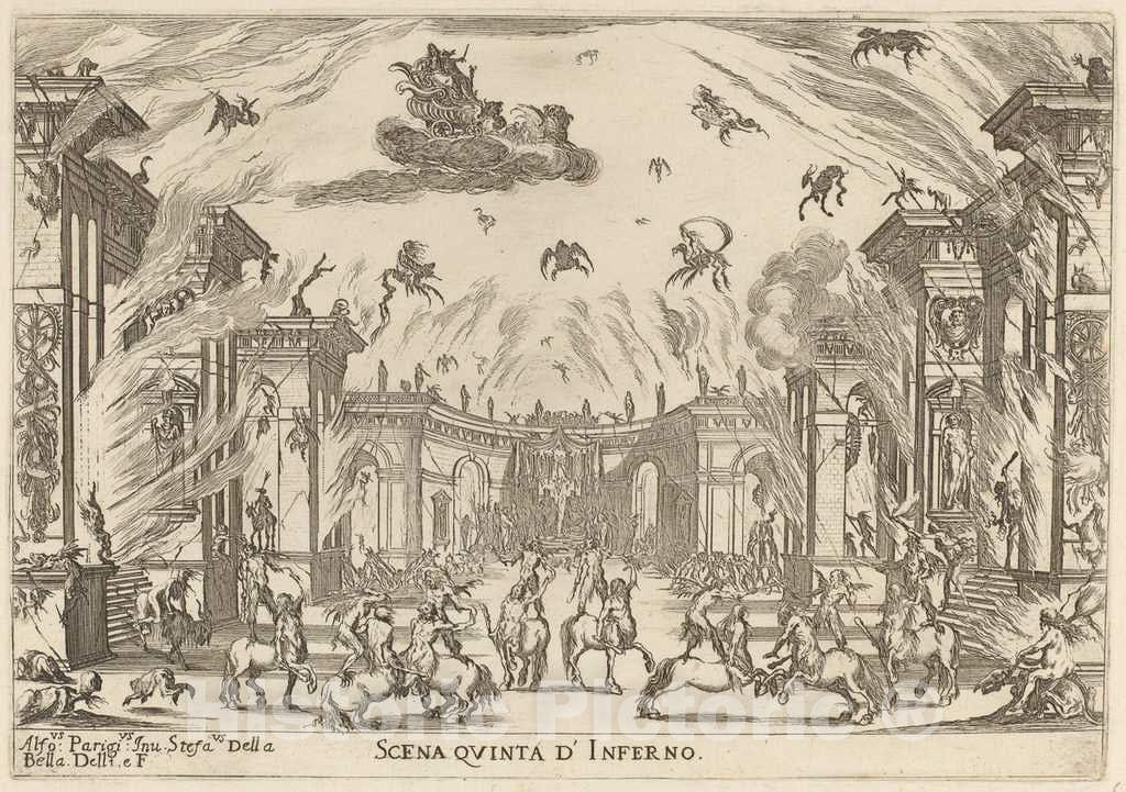 Art Print : Stefano Della Bella, Scena Quinta di'Inferno, 1637 - Vintage Wall Art