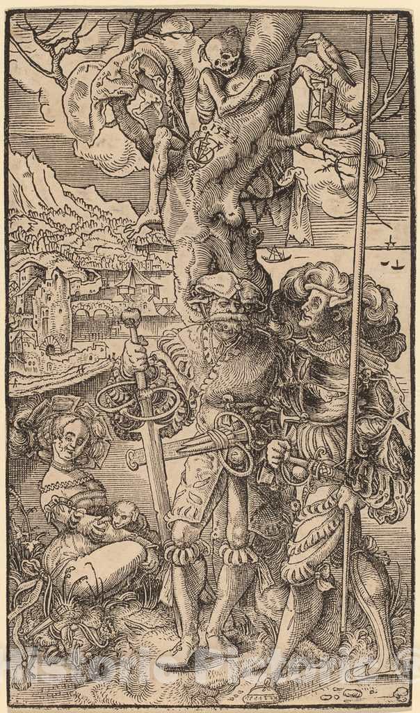 Art Print : Urs GRAF I, Two Mercenaries and a Woman, 1524 - Vintage Wall Art