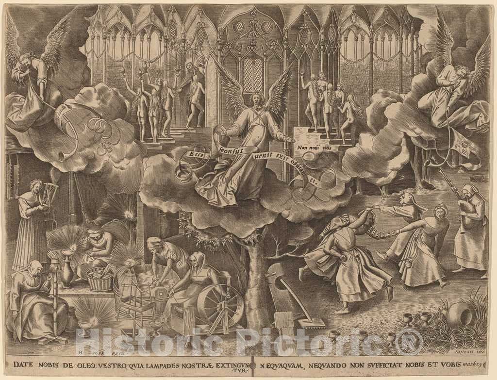 Art Print : Galle After Bruegel The Elder, The Parable of The Wise and Foolish Virgins, c.1562 - Vintage Wall Art