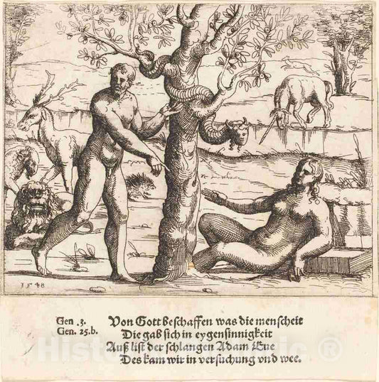 Art Print : Augustin Hirschvogel, The Temptation of Eve, 1548 - Vintage Wall Art