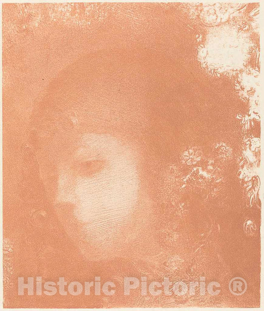 Art Print : Odilon Redon, Tete d'Enfant avec Fleurs (Head of a Child with Flowers), 1897 - Vintage Wall Art