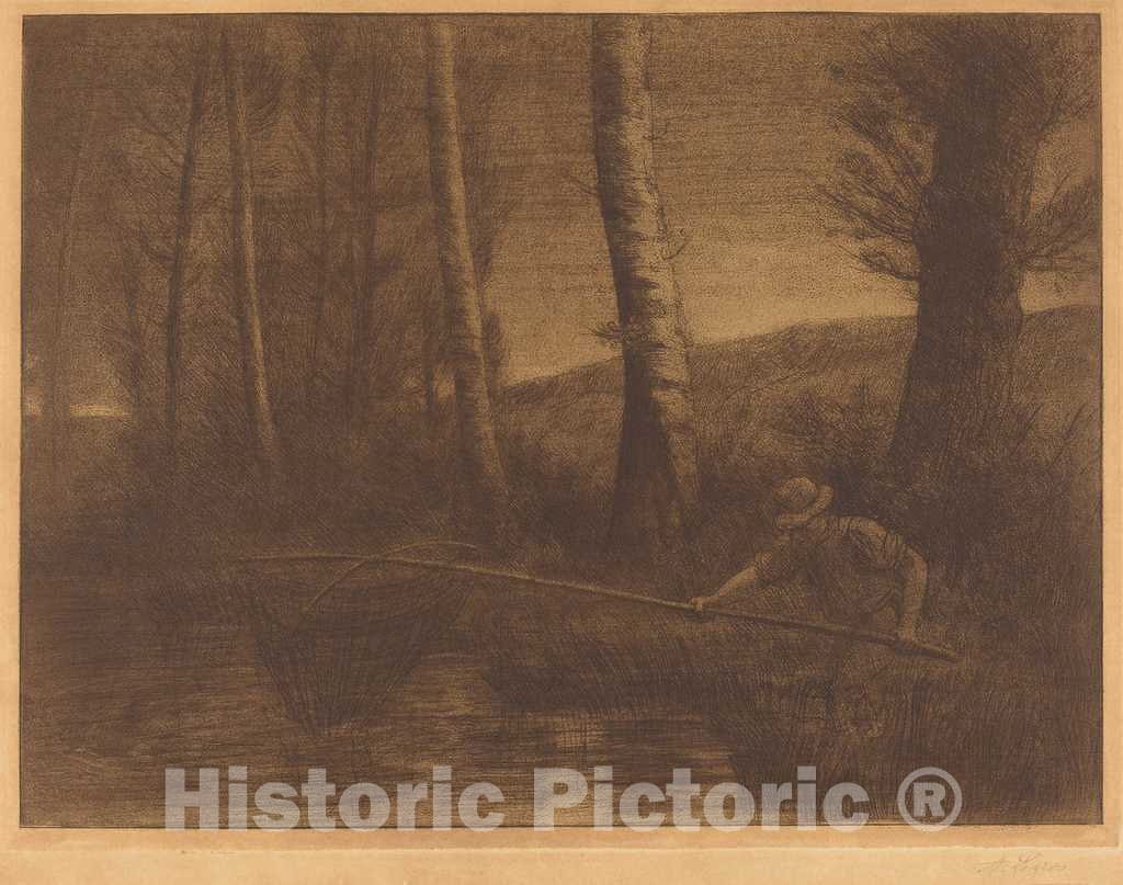 Art Print : Alphonse Legros, Fisherman with a Hoop-net (La Peche a la truble) - Vintage Wall Art