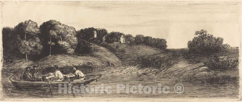 Art Print : Alphonse Legros, Landscape with Boat, 1st Plate (Le paysage au Bateau) - Vintage Wall Art