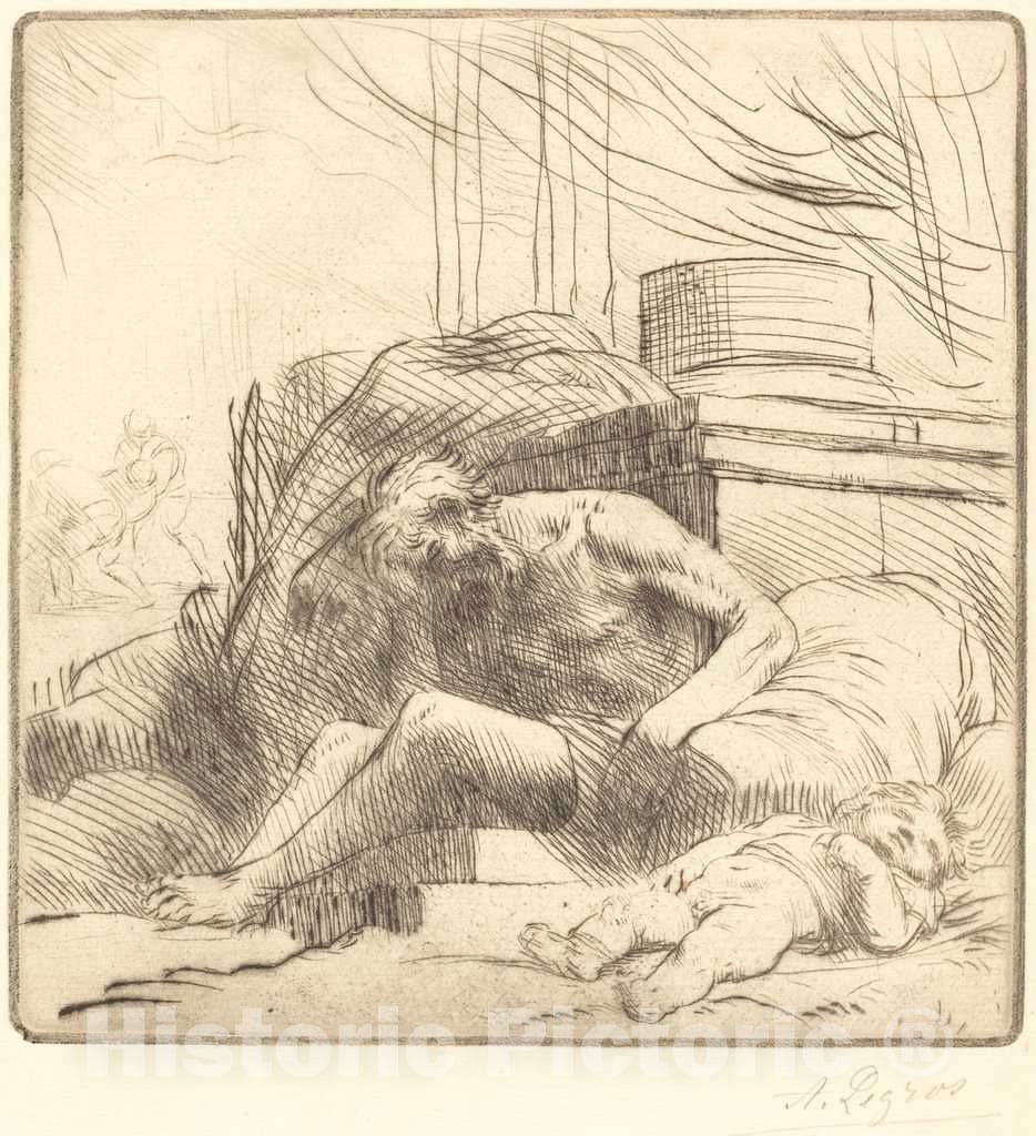 Art Print : Alphonse Legros, Victim of a Fire (Victime d'un incendie) - Vintage Wall Art