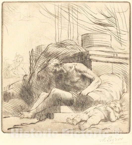 Art Print : Alphonse Legros, Victim of a Fire (Victime d'un incendie) - Vintage Wall Art